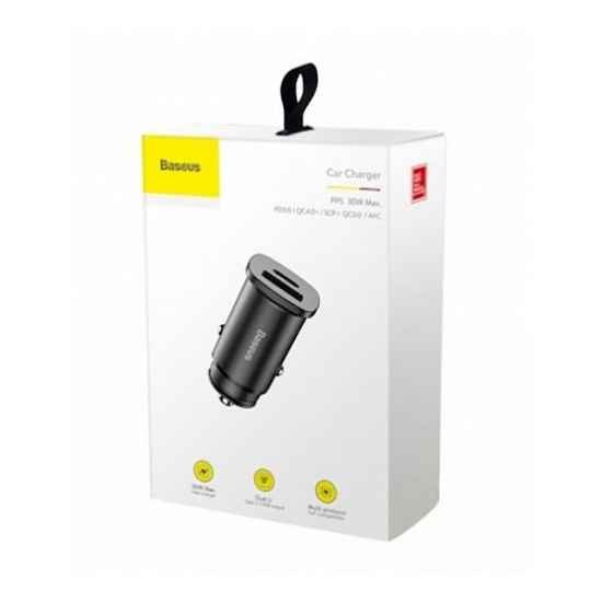 Автомобильная зарядка Baseus Square metal A+C 30W PPS Car Charger(PD3.0、QC4.0+SCP、AFC) Черный